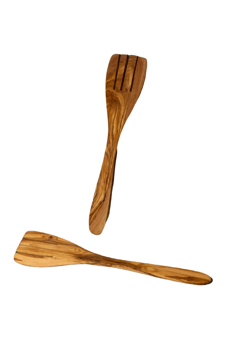 Olive Wood Serving Spatula Forks - Pair, Alternate, color, Natural