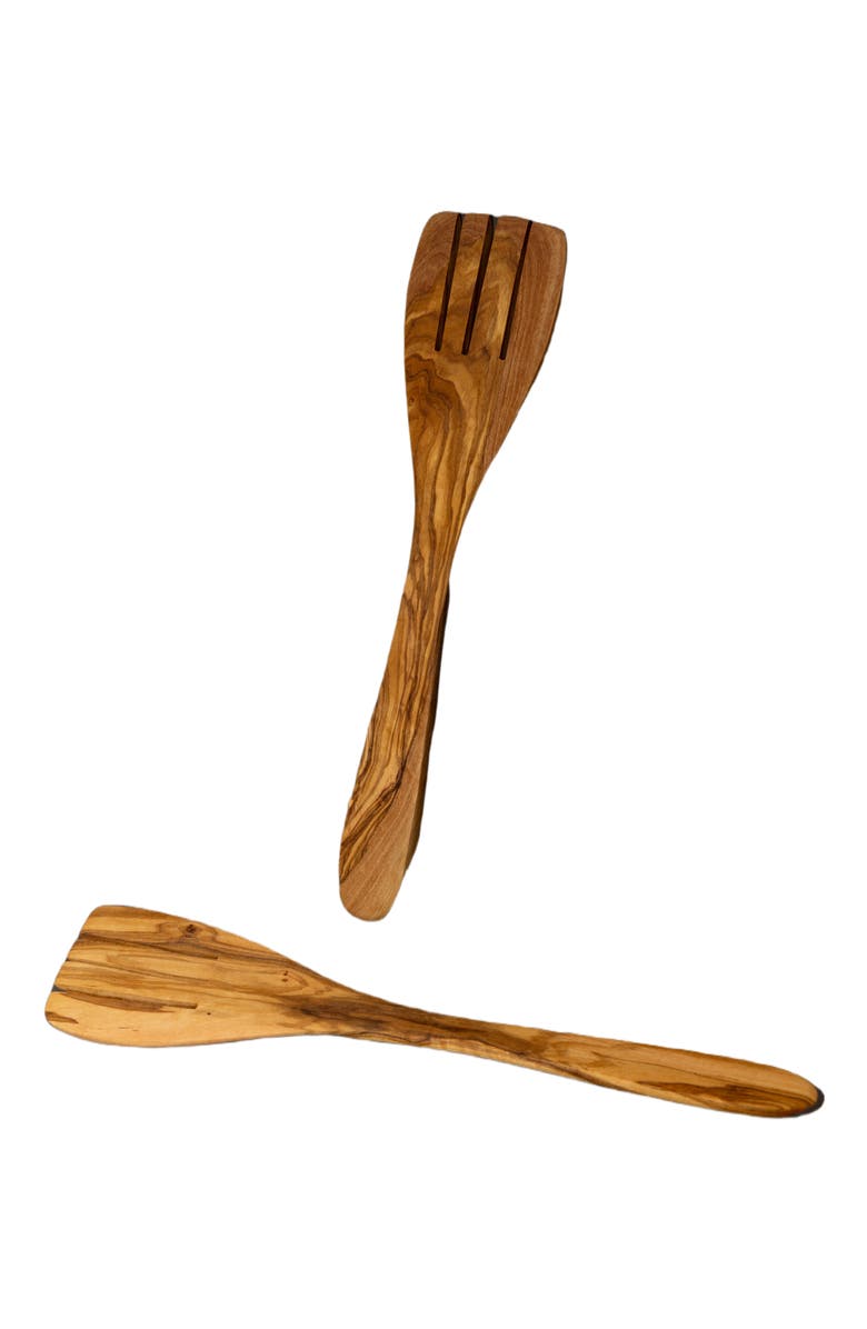 Gharyan Stoneware Olive Wood Serving Spatula Forks - Pair, Alternate, color, Natural
