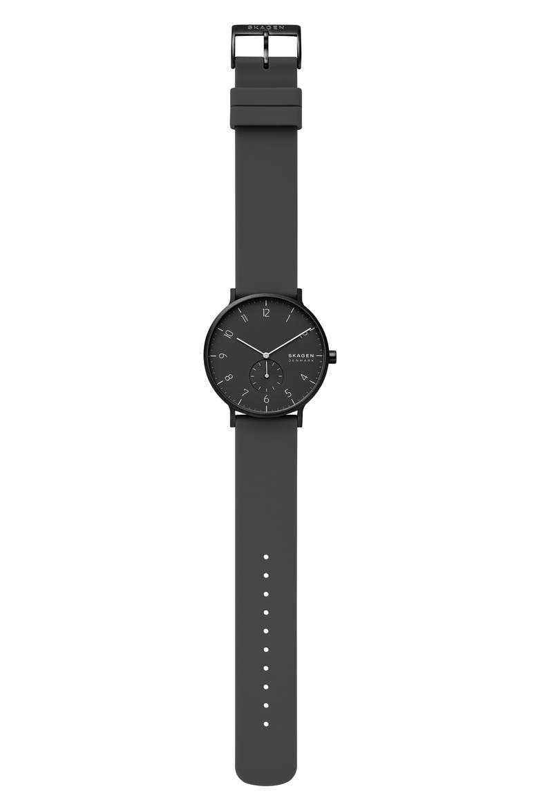 Aaren Kulor Rubber Strap Watch, 41mm, Alternate, color, BLACK