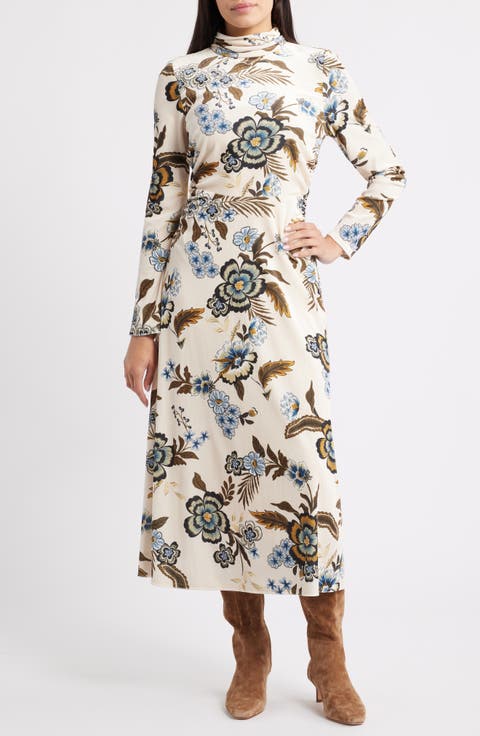 Floral Long Sleeve Velvet Dress