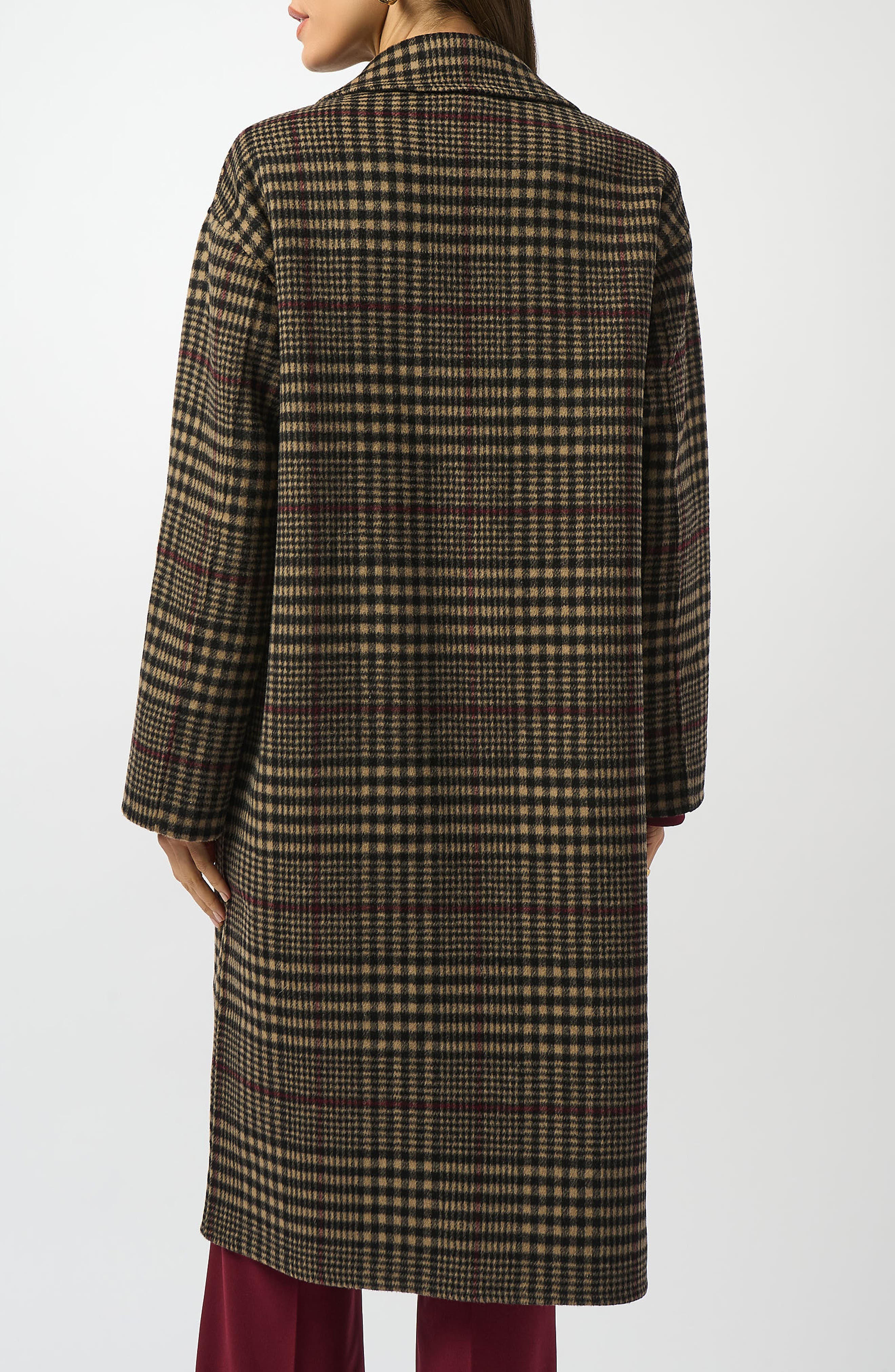 Double Face Plaid Wool Blend Coat