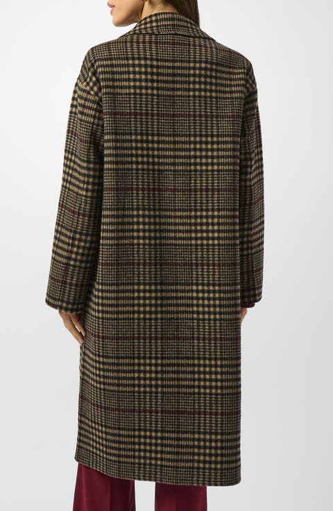 Double Face Plaid Wool Blend Coat