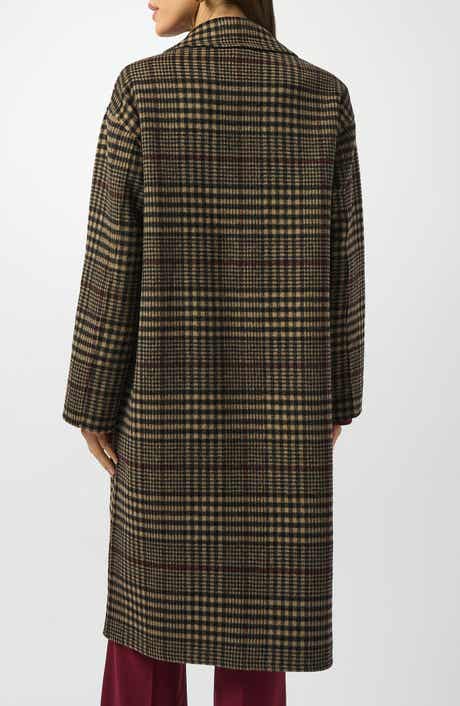 Double Face Plaid Wool Blend Coat