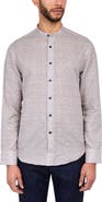 Brooklyn Brigade Slim Fit Geo Linen Cotton Banded Collar Long Sleeve Shirt