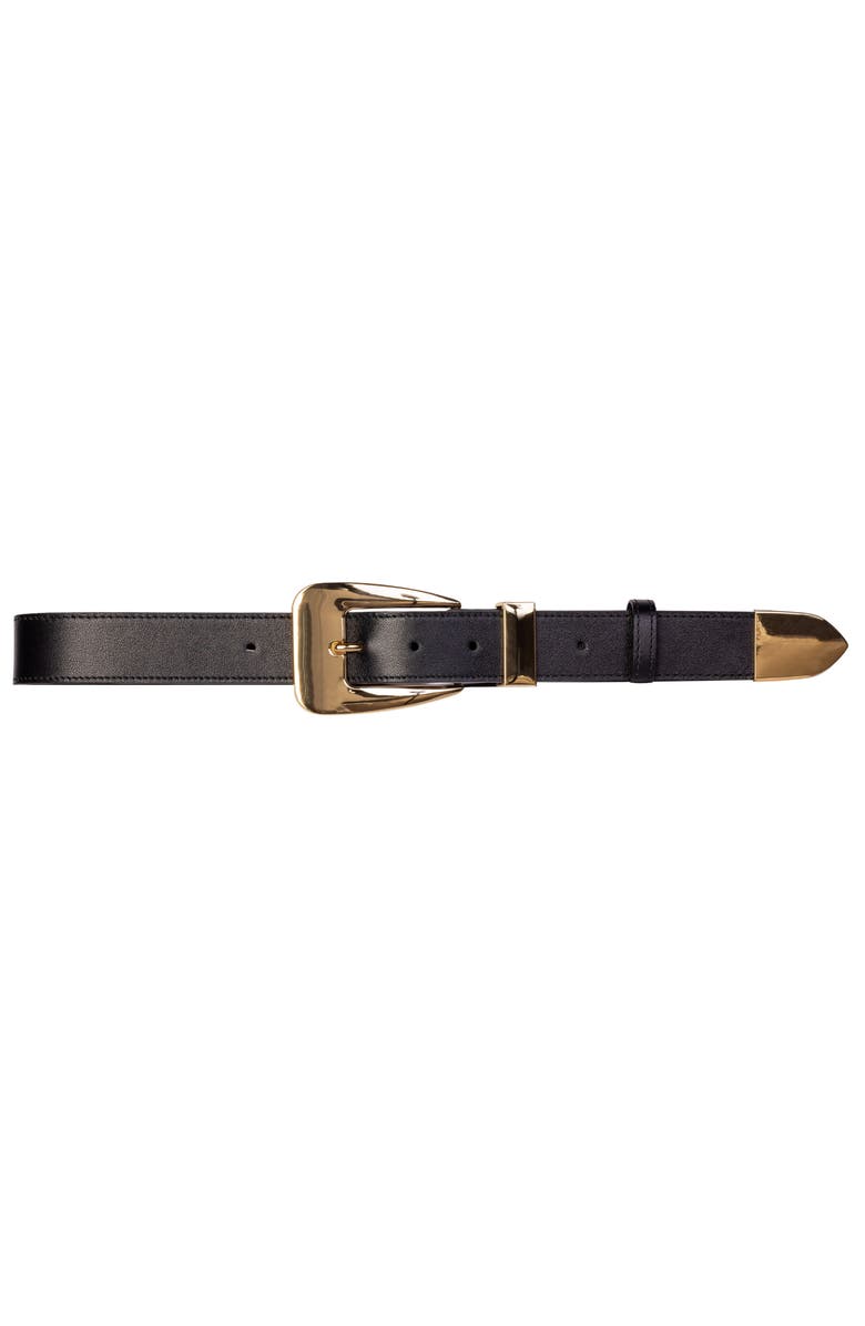 BLACK SUEDE STUDIO Rhode Belt, Main, color, Black Leather / Gold