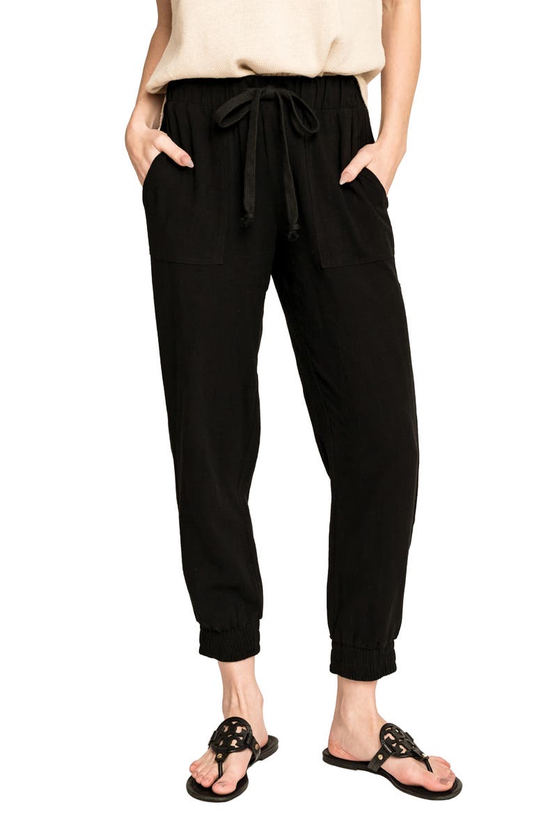 Linen Joggers, Main, color, BLACK