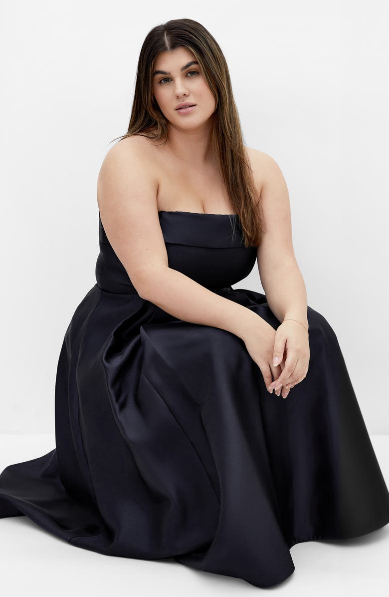 City Chic Tiffany Strapless Fit & Flare Dress, Alternate, color, Navy