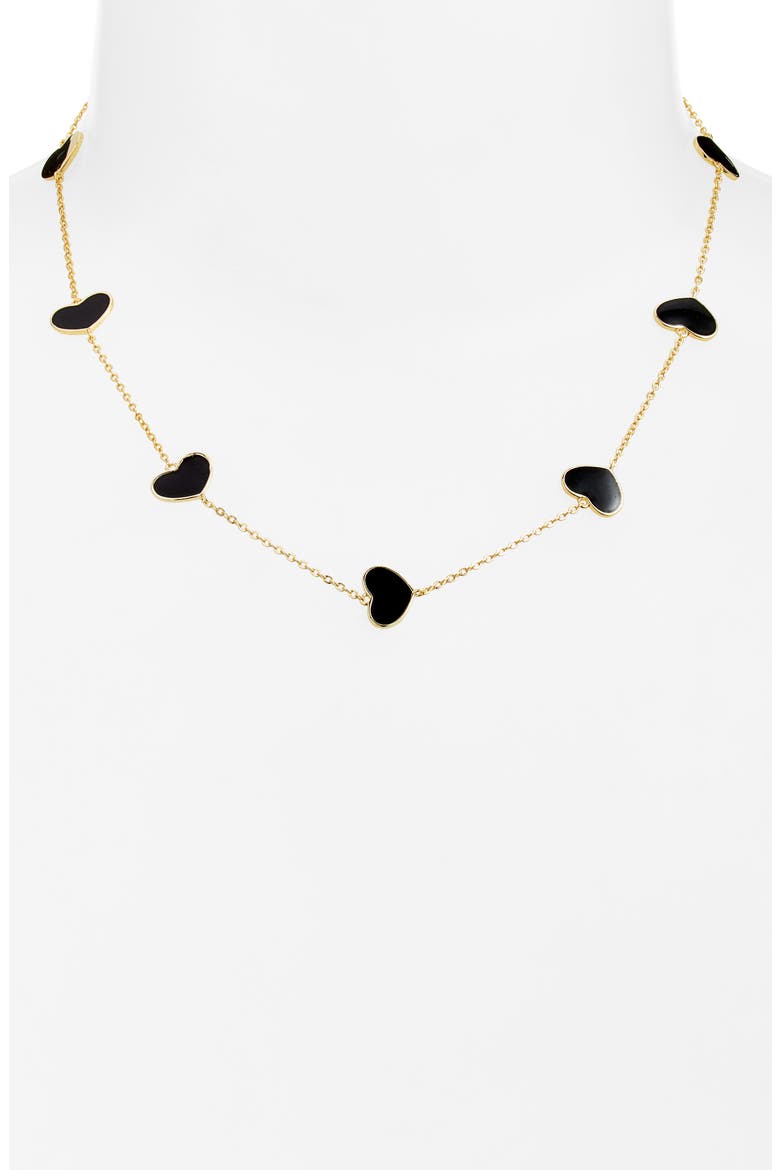 Enamel Heart Station Necklace, Alternate, color, GOLD/ BLACK