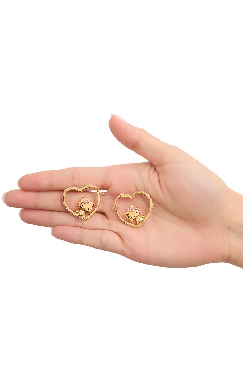 Hello Kitty Sapphire Heart Hoop Earrings, Alternate, color, Gold/Pink