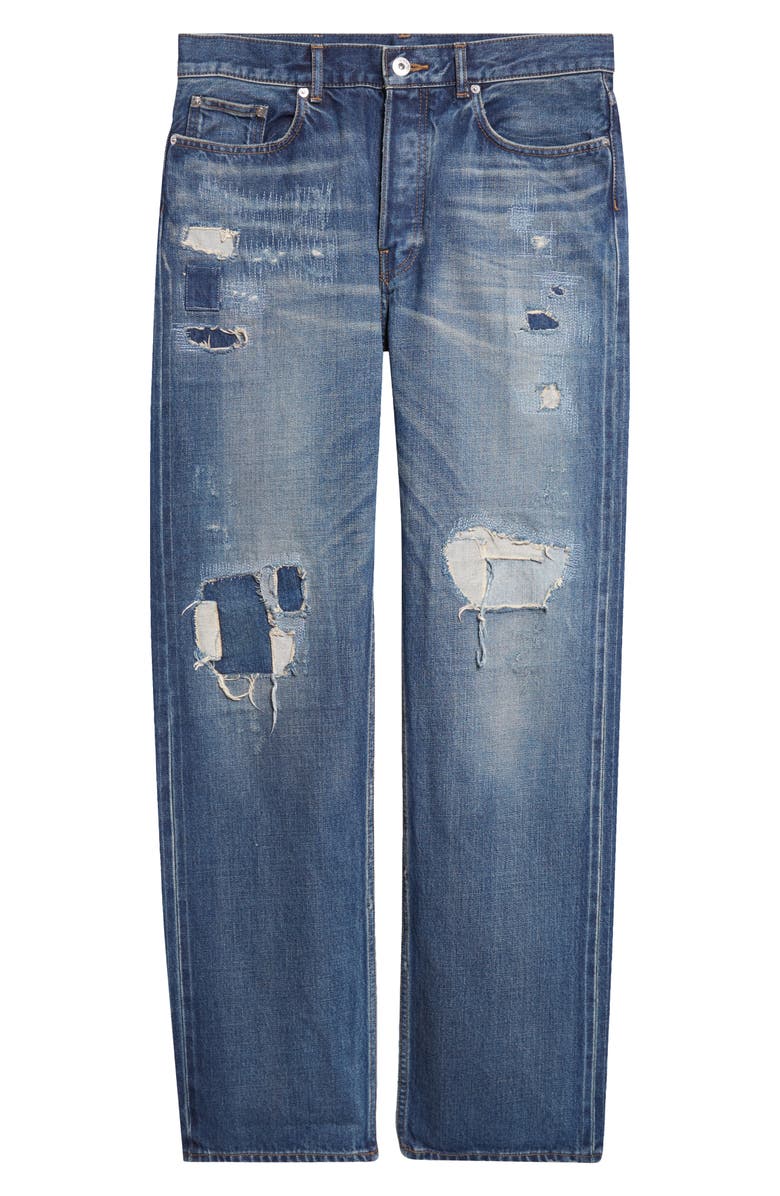 JW Anderson Rip & Repair Straight Leg Selvedge Jeans, Main, color, Dark Blue