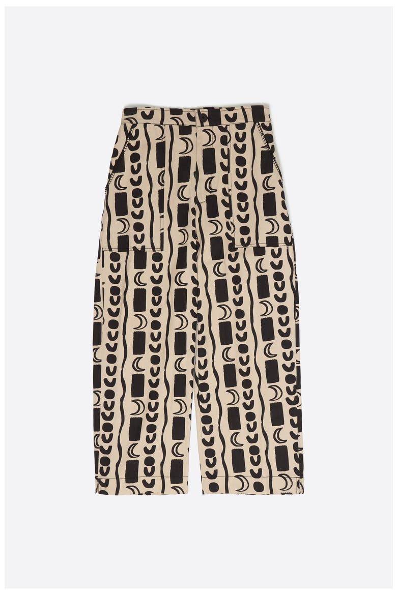 Moon Stripes Straight-Leg Trousers With Elasticated Waist, Alternate, color, Moon stripes WHITE