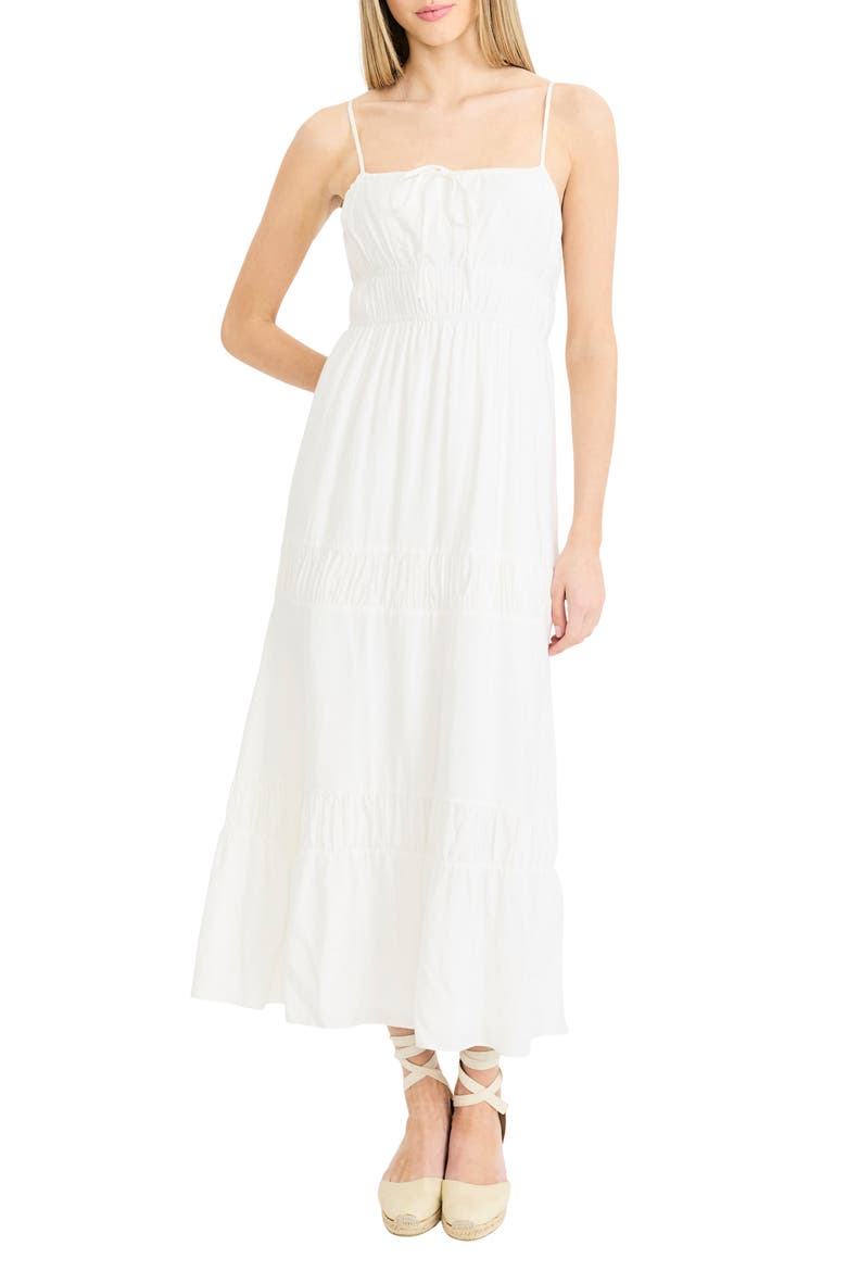 Square Neck Tiered Midi Sundress, Main, color, CLOUD DANCER