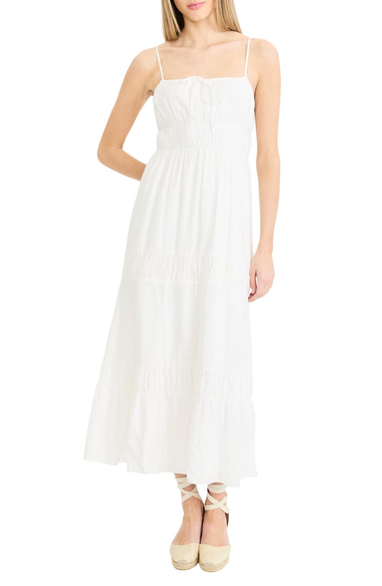 The Good Journey Square Neck Tiered Midi Sundress, Main, color, Cloud Dancer