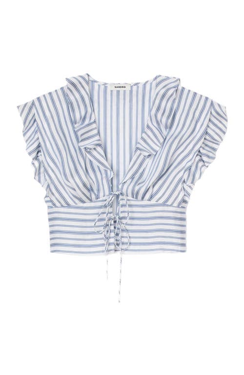 Sandro Striped Sleeveless Crop Top In Gray
