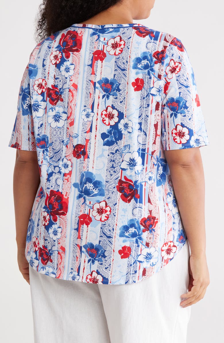 RUBY RD Floral Keyhole T-Shirt, Alternate, color, Red Multi