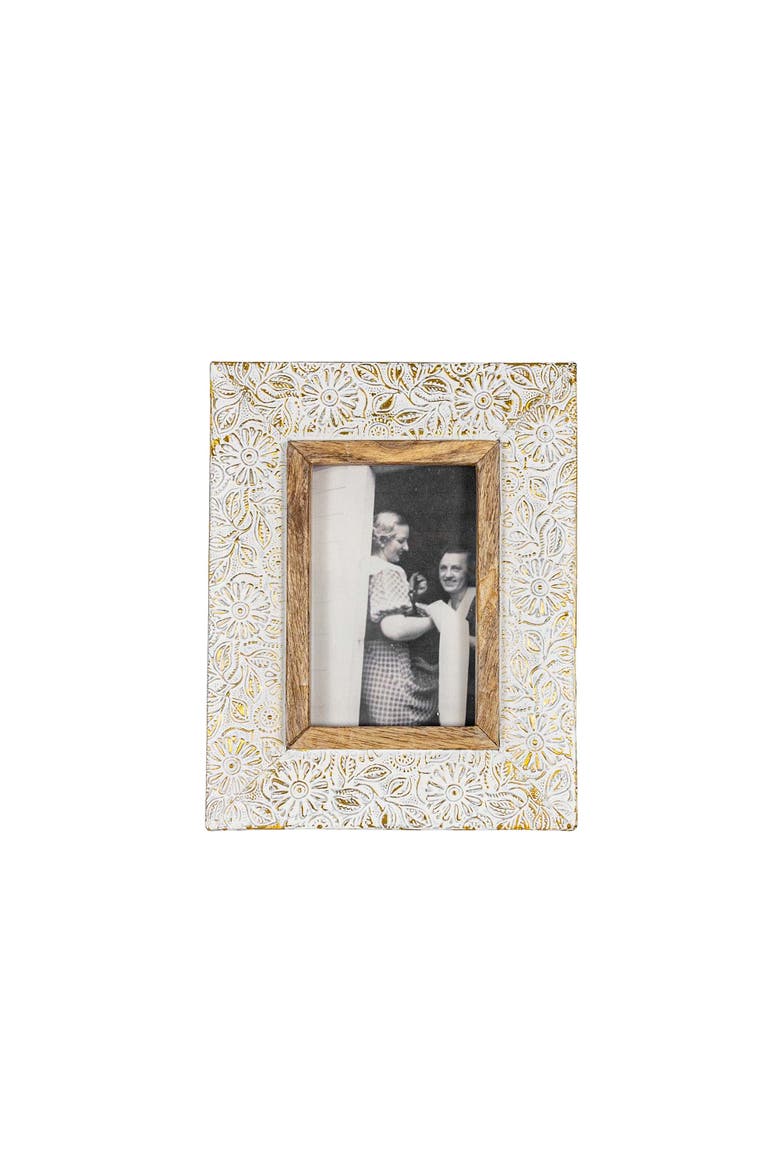 4x6 Frannie Antique Embossed White Wash Metal Photo Picture Frame w/ Glass Pane, Main, color, White