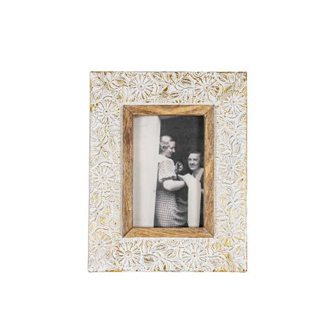4x6 Frannie Antique Embossed White Wash Metal Photo Picture Frame w/ Glass Pane