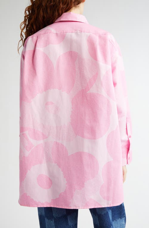 Marimekko Heitto Unikko Floral Cotton & Linen Button-up Shirt In Light Pink/pink