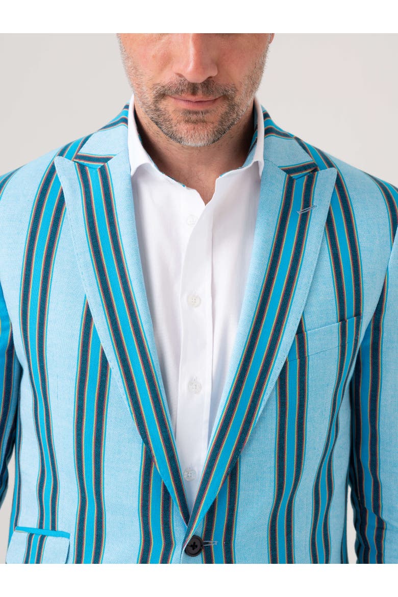 Striped Kikoy Cotton Blazer, Alternate, color, Turquoise