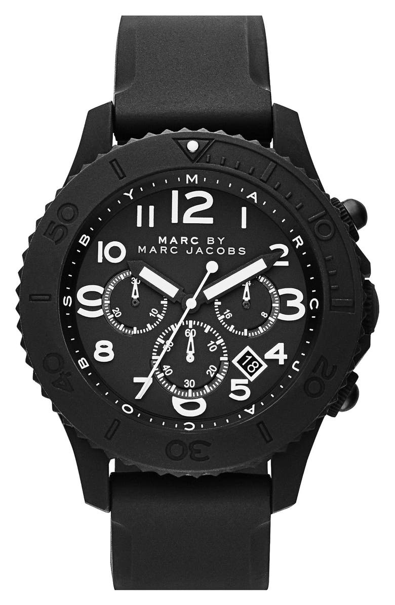 MARC BY MARC JACOBS 'Rock' Chronograph Silicone Strap Watch, 46mm, Main, color, 