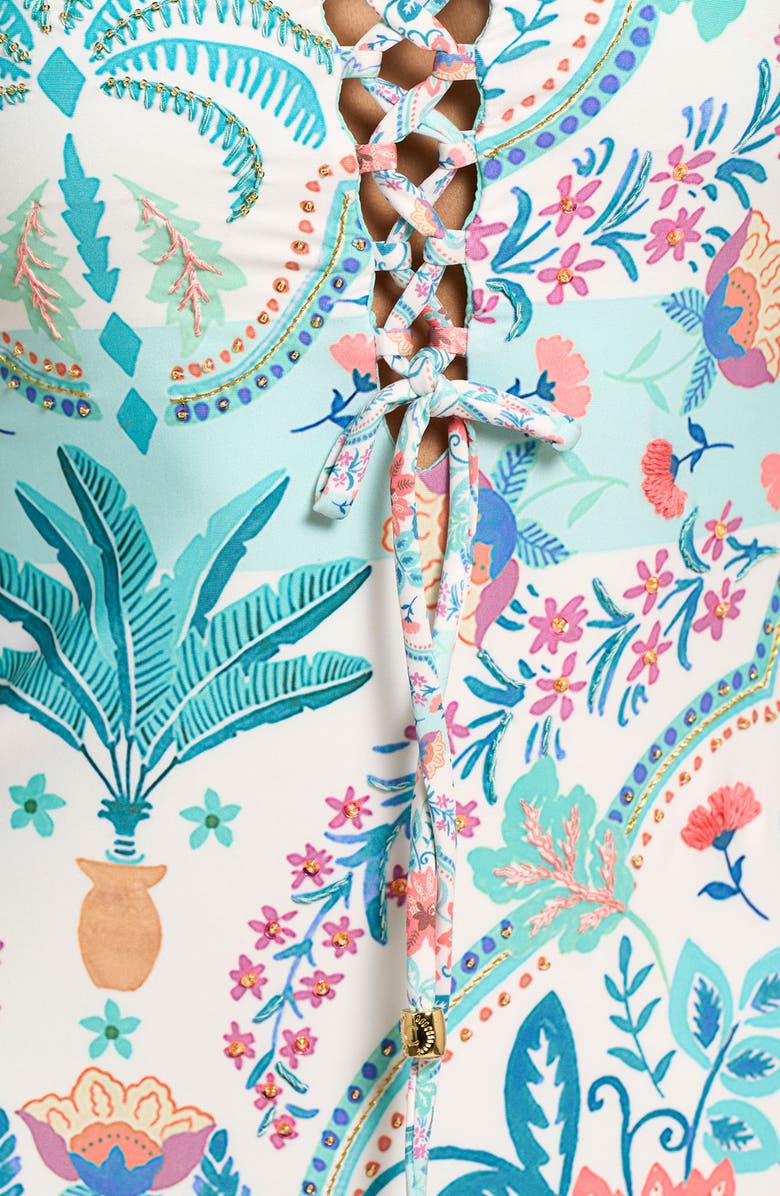 Cosita Linda Lace-Up One-Piece Swimsuit, Alternate, color, Aqua Multi