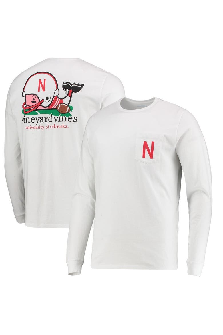 Men's Vineyard Vines White Nebraska Huskers Football Whale Long Sleeve T-Shirt, Alternate, color, White