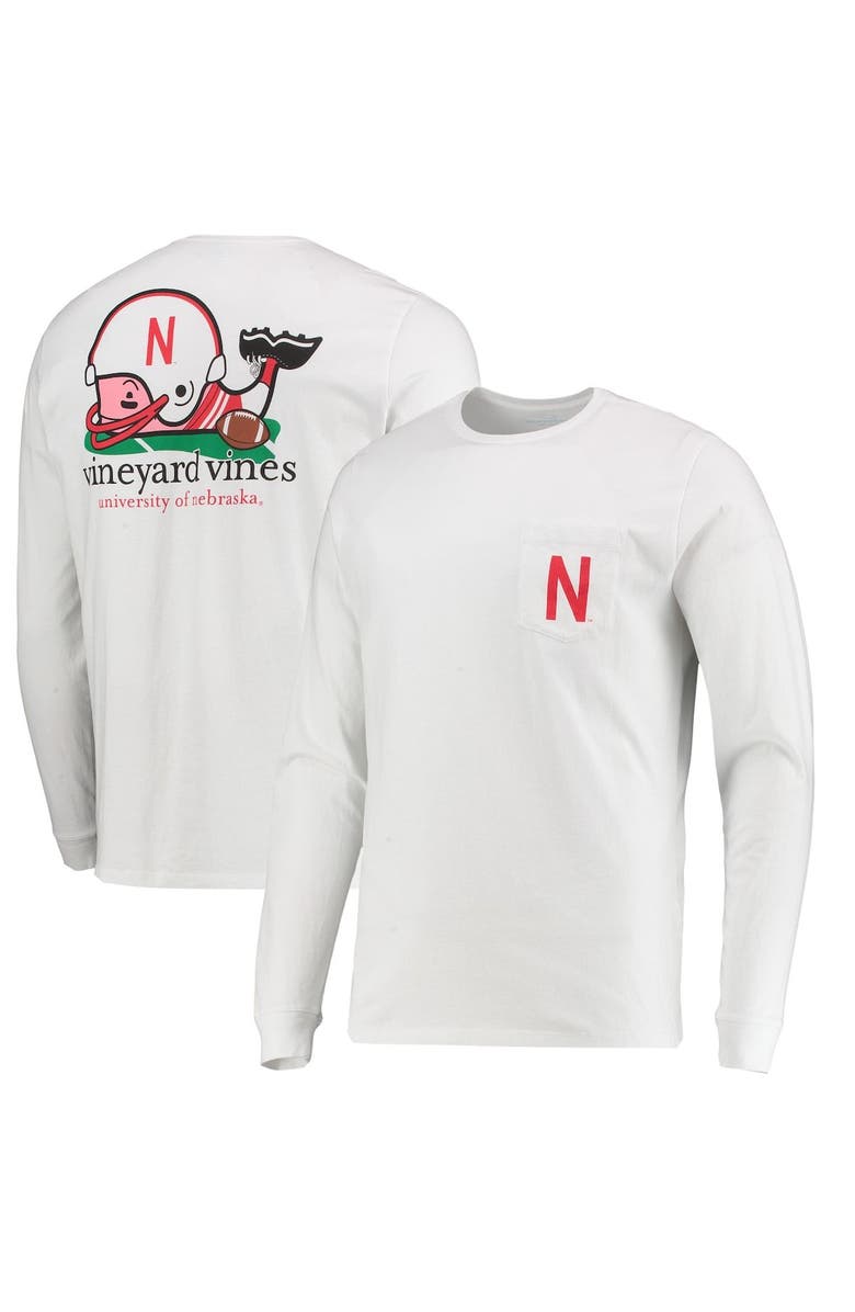 vineyard vines Men's Vineyard Vines White Nebraska Huskers Football Whale Long Sleeve T-Shirt, Alternate, color, 