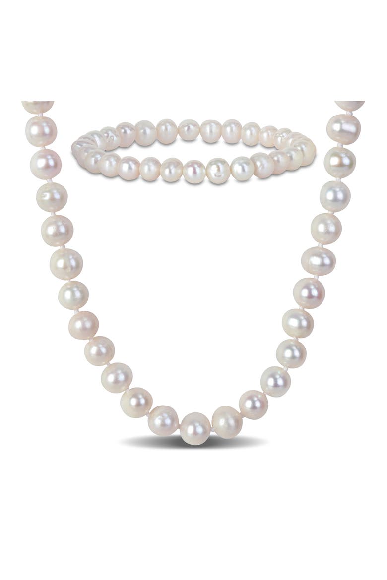Cultured Freshwater Pearl Necklace & Bracelet Set, Main, color, WHITE