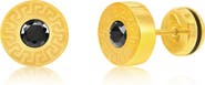 BLACKJACK Men's Cubic Zirconia Greek Key Round Stud Earrings
