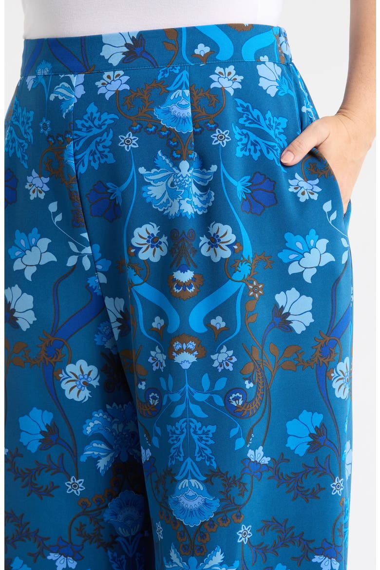 Palmate Pluma Floral Print Wide Leg Pants, Alternate, color, TEAL-BLUE