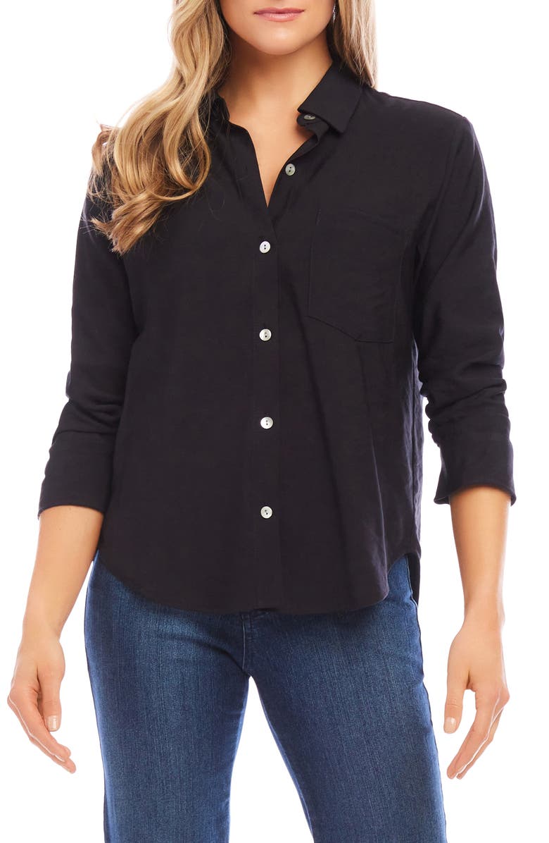 Karen Kane Ruched Sleeve Button-Up Shirt, Main, color, 