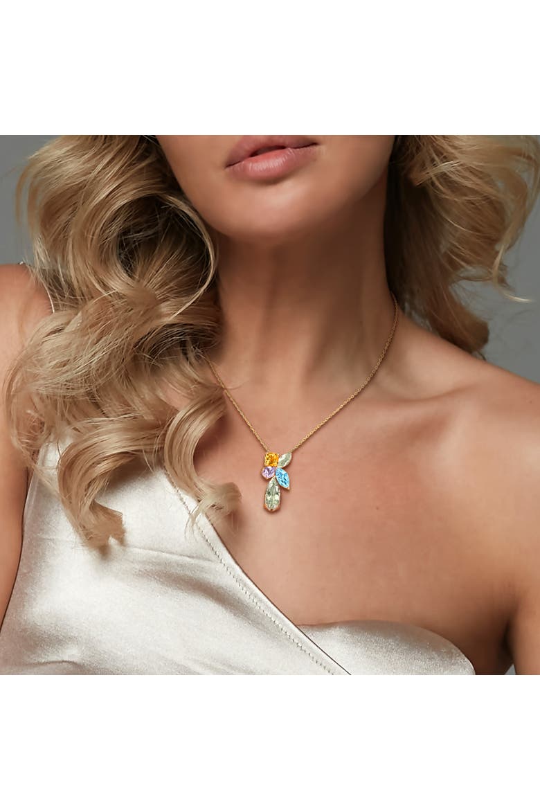 Multi-Gem Cluster Teardrop Pendant Necklace, Alternate, color, Yellow-Plated Sterling Silver