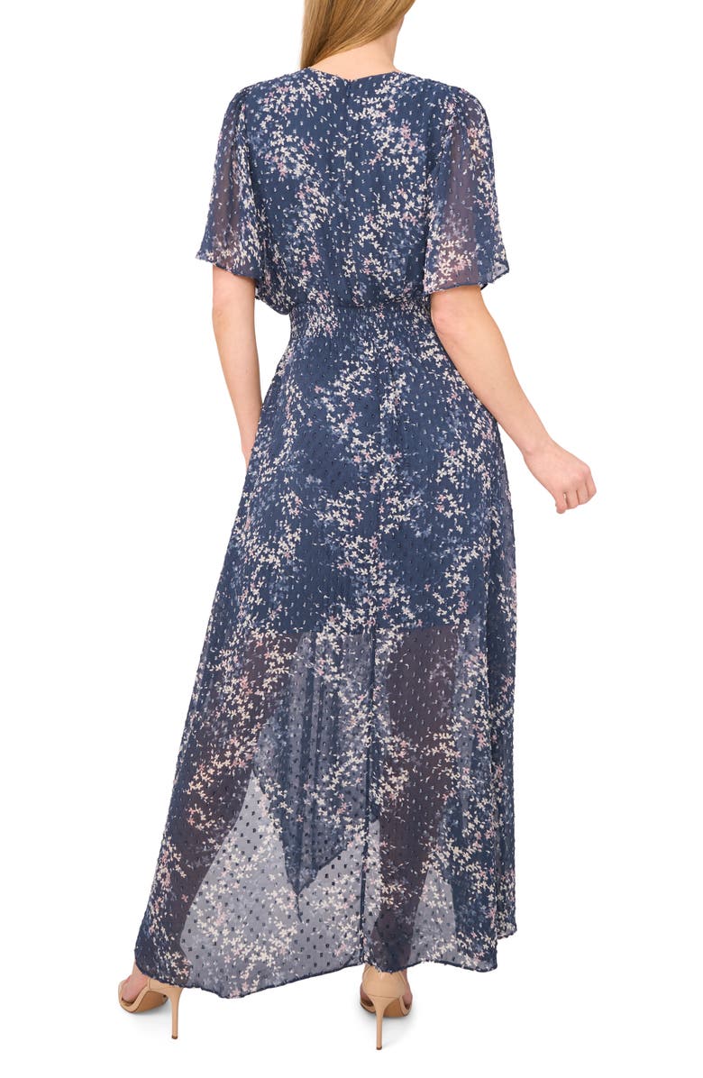 CeCe Floral Semisheer Smocked Waist Handkerchief Hem Maxi Dress, Alternate, color, Blue Haze