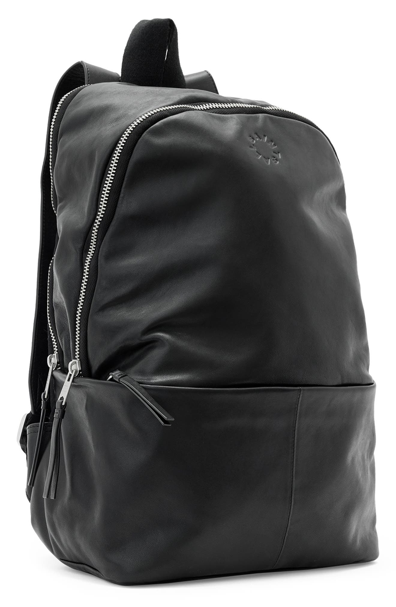 AllSaints Finn Leather Backpack, Alternate, color, Black