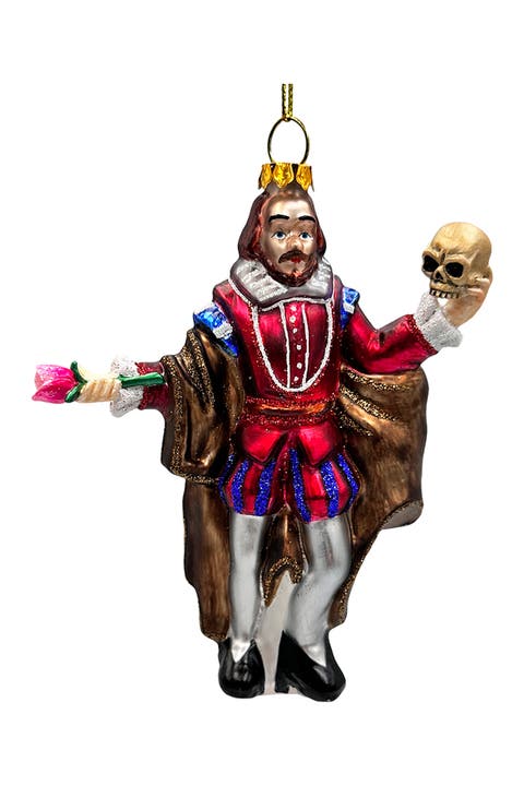 Shakespeare With Skull And Rose Glass Ornament