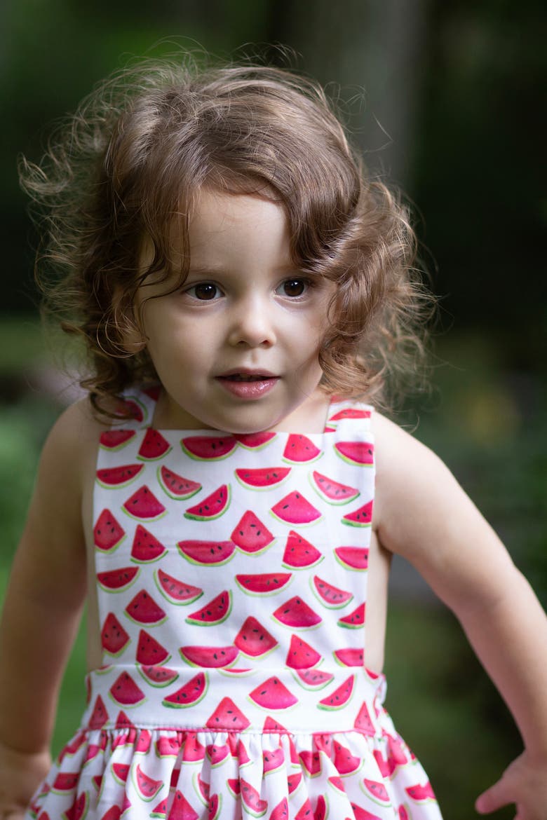 Girls Pinafore Dress, Alternate, color, Watermelons