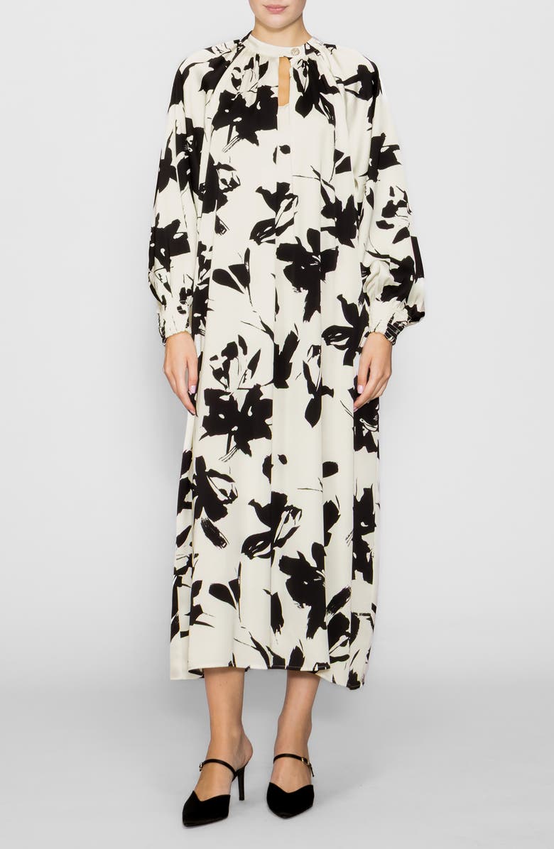 MELLODAY Floral Print Long Sleeve Maxi Dress, Main, color, Bone/ Black Print