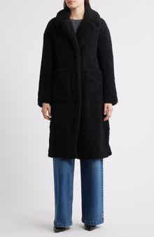 BCBGMAXAZRIA Notch Collar Faux Shearling Long Coat