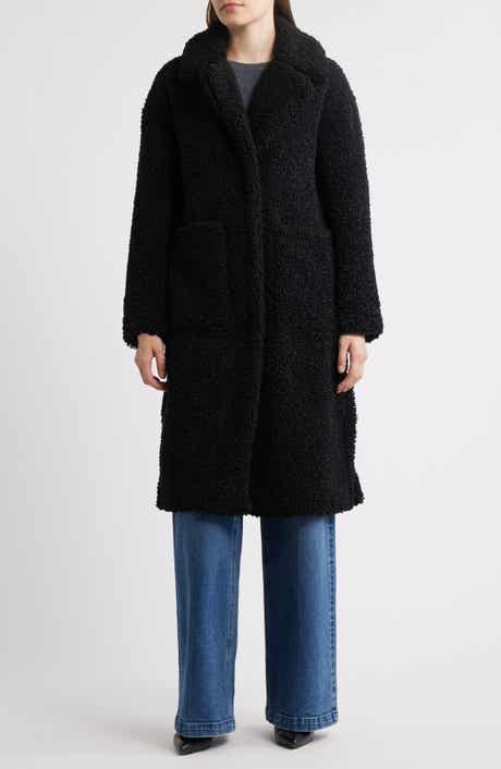 BCBGMAXAZRIA Notch Collar Faux Shearling Long Coat