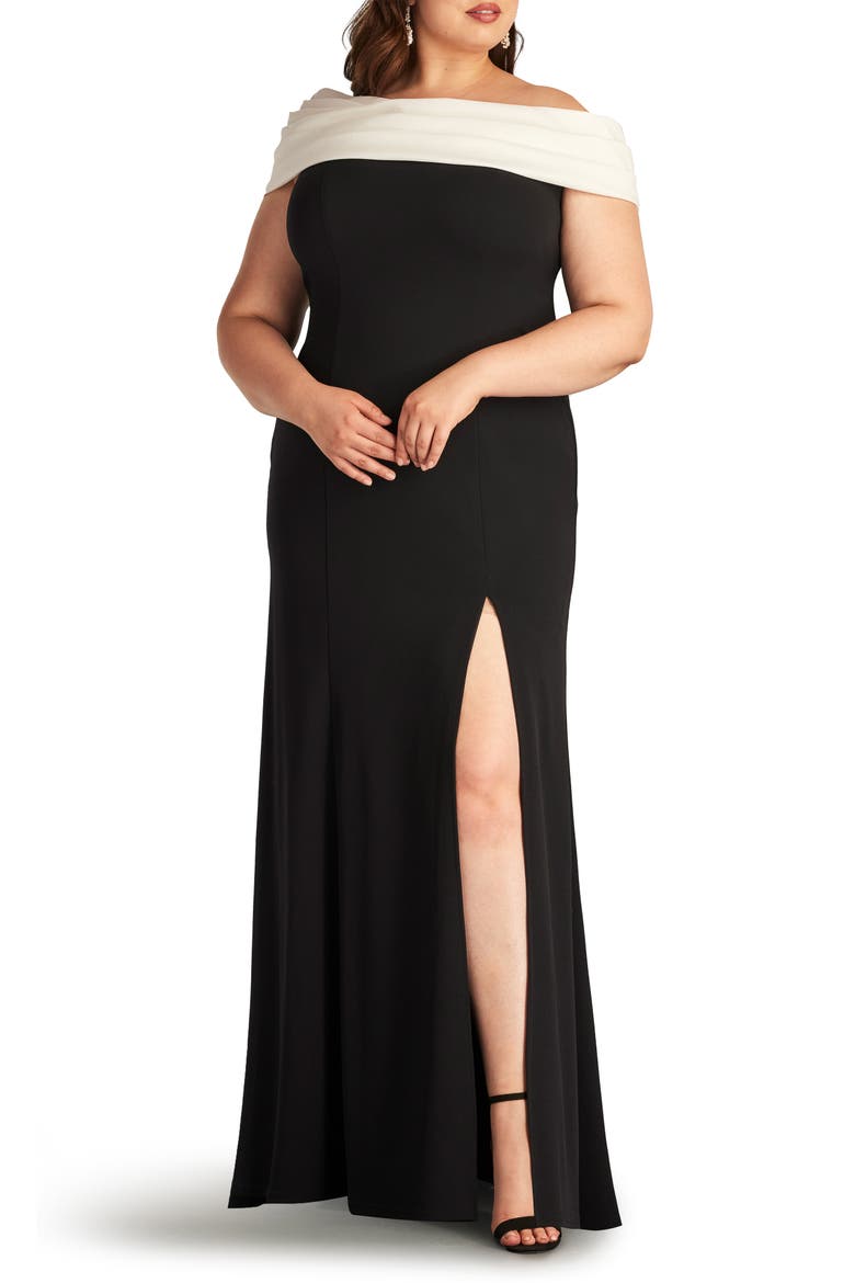 One-Shoulder Taffeta Gown, Alternate, color, IVORY/ BLACK