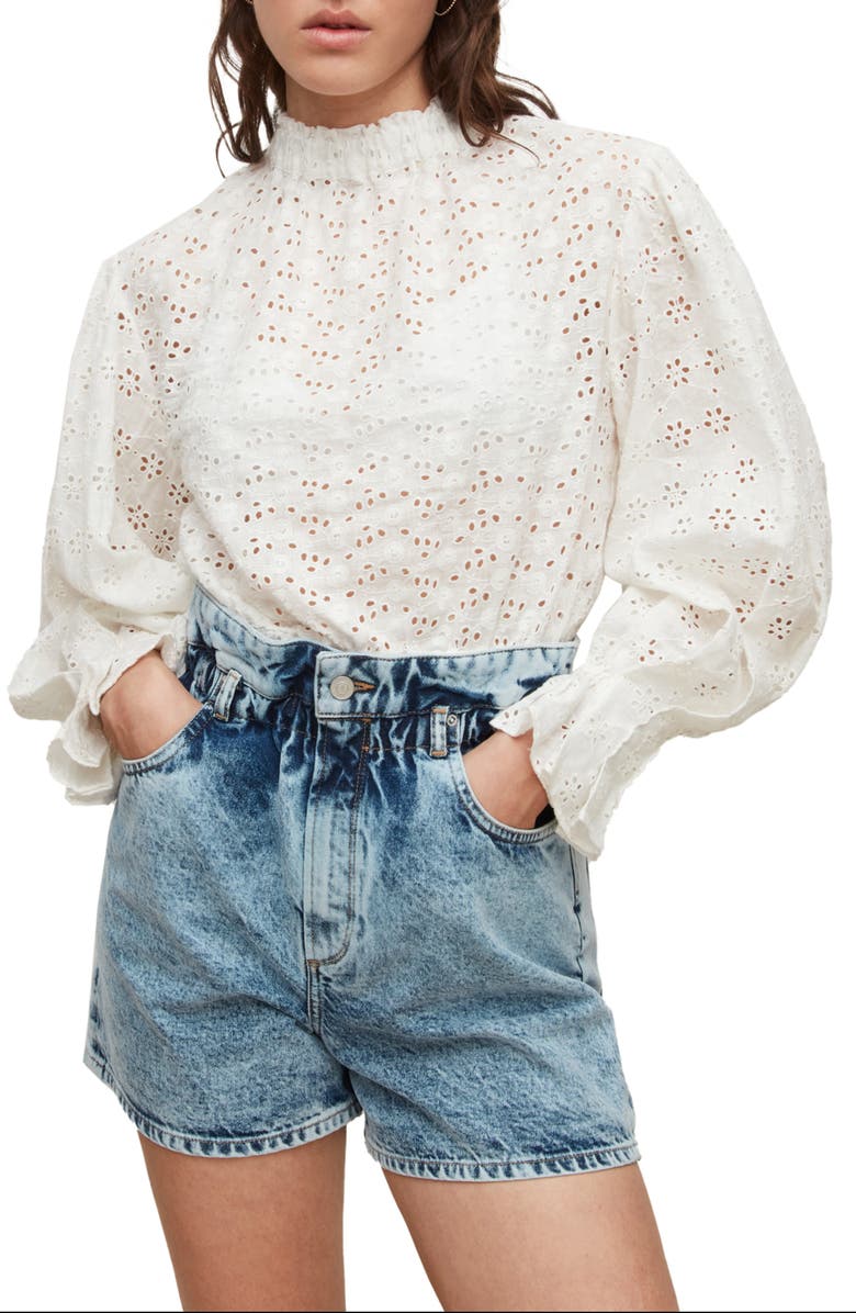 AllSaints Luna Broderie Anglaise Linen Top, Main, color,