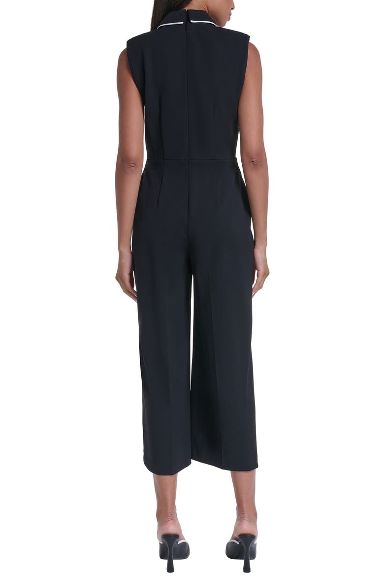 Contrast Piping Detail Scuba Crepe Jumpsuit, Alternate, color, BLACK/ SOFT WHITE