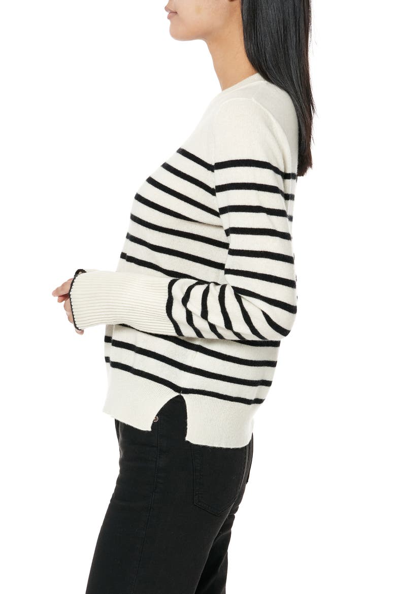 Lean Lines Stripe Cashmere Sweater, Alternate, color, CREAM / BLACK