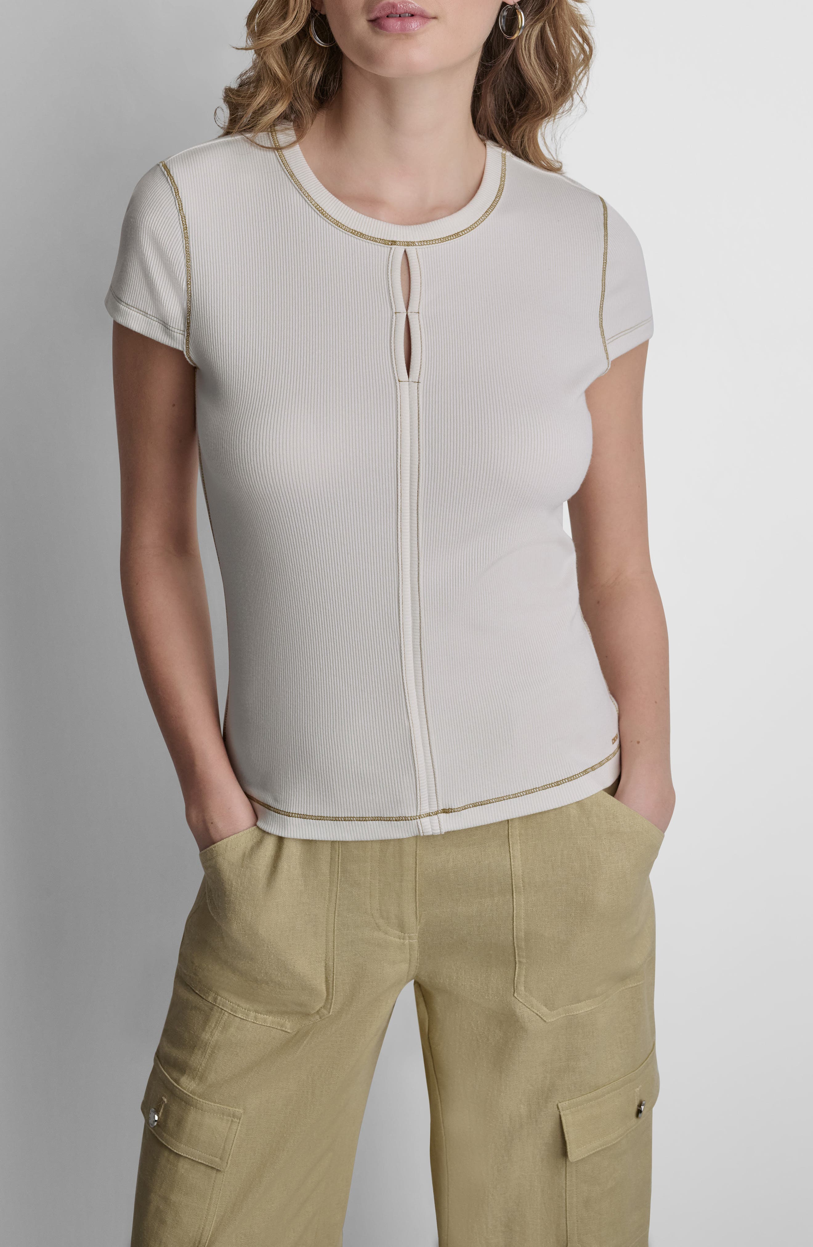 Contrast Stitch Cutout Detail Rib Top - image 3