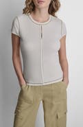 DKNY Contrast Stitch Cutout Detail Rib Top