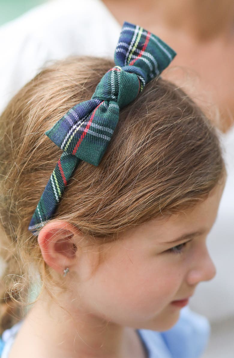 Bits & Bows Plaid Girls' Bow Headband, Alternate, color, Green Plaid