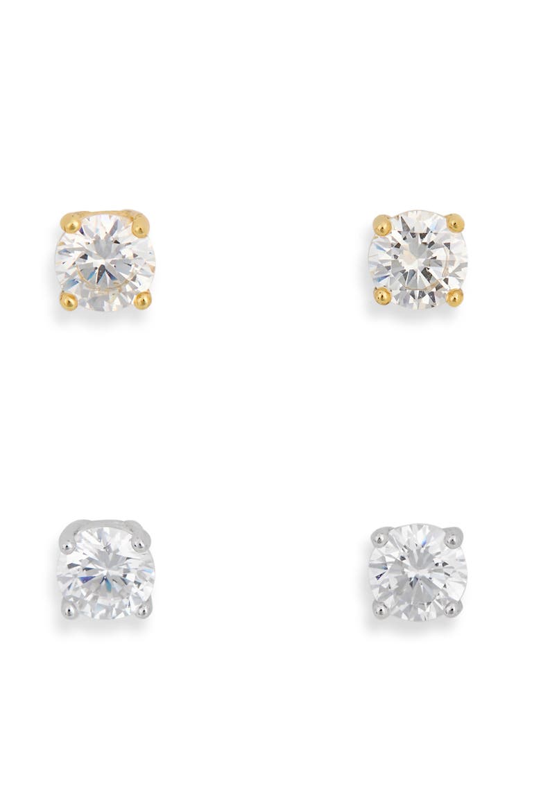 Set of 2 Assorted Cubic Zirconia Stud Earrings, Alternate, color, CLEAR- GOLD- SILVER