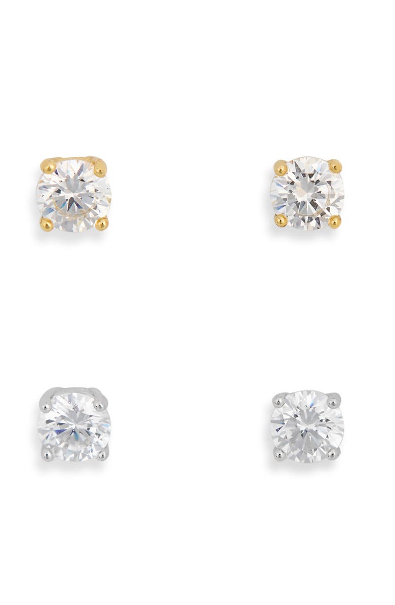 NORDSTROM RACK Set of 2 Assorted Cubic Zirconia Stud Earrings, Alternate, color, Clear- Gold- Silver