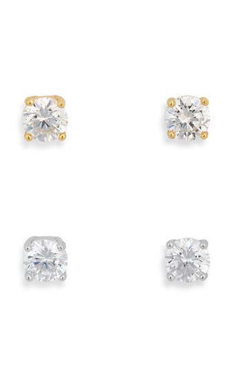 Nordstrom Rack Set Of 2 Assorted Cubic Zirconia Stud Earrings In Gold