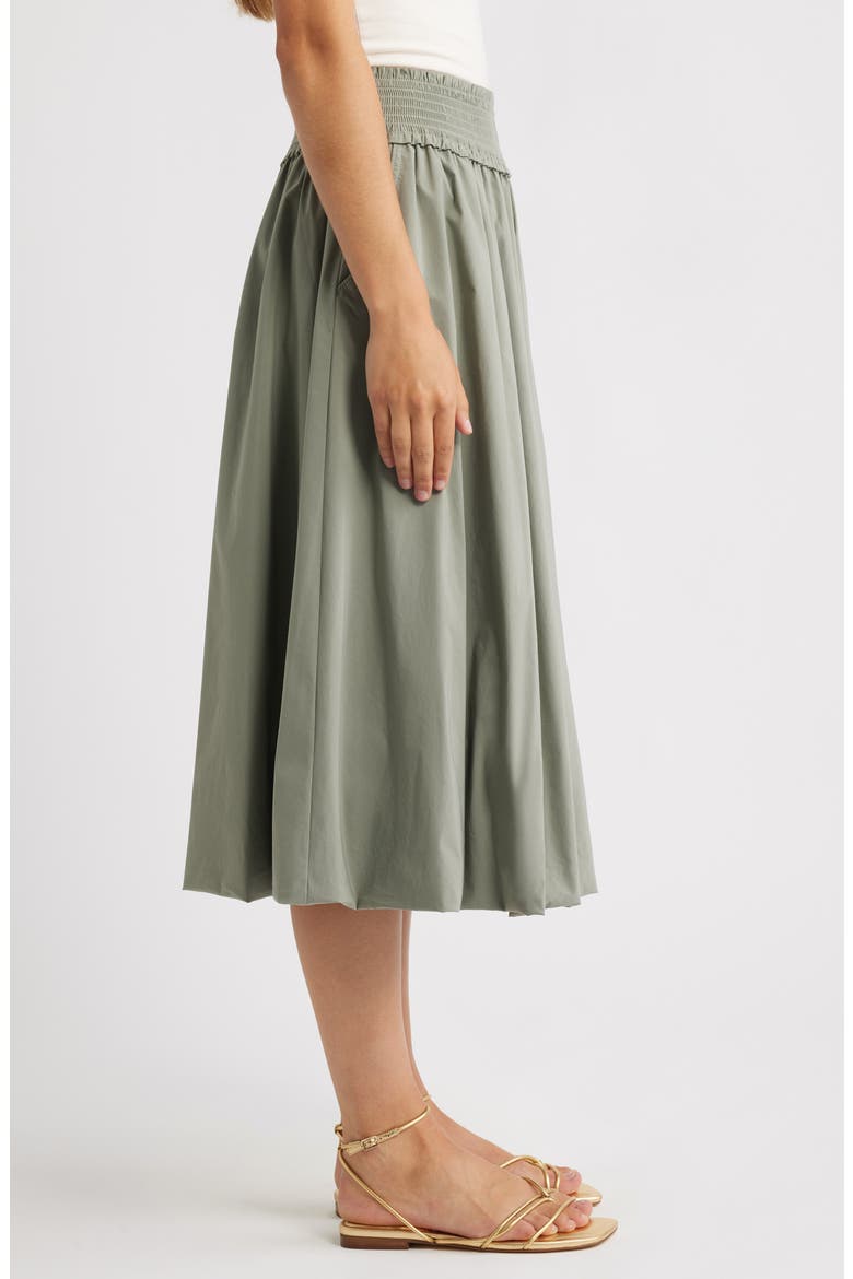 Smocked Waist Bubble Hem Midi Skirt, Alternate, color, DEEP SEAGRASS